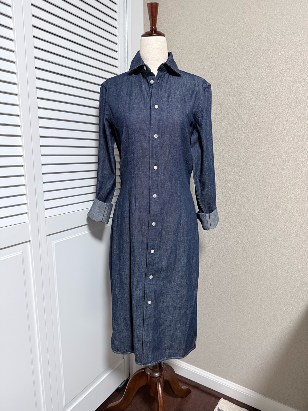 Ralph Lauren Dark Blue Denim Midi Shirt Dress Size 6 New with Tags